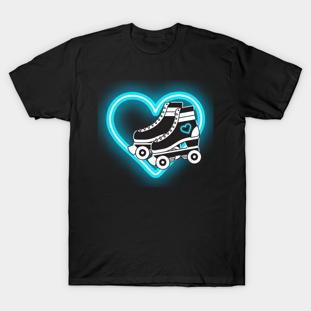 Neon Heart Skates Aqua T-Shirt by Skate Galaxy